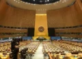 Empty United Nations General Assembly Hall in New York City, photographed on August 8, 2024, with no session in progress.