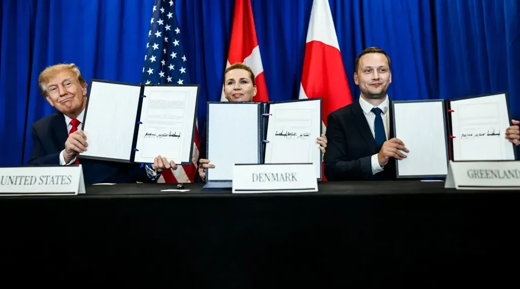 Leaders from the United States, Denmark, and Greenland attend a security agreement signing ceremony on September 22, 2026.