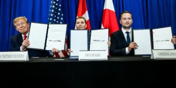 Leaders from the United States, Denmark, and Greenland attend a security agreement signing ceremony on September 22, 2026.