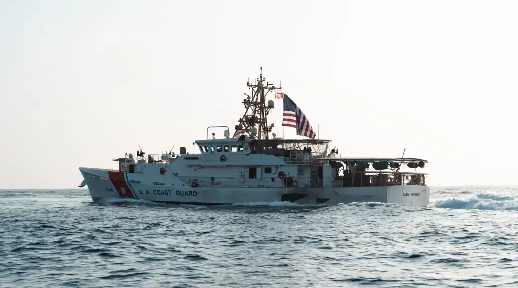 U.S. Coast Guard fast response cutter USCGC Glen Harris sails through the Strait of Hormuz on August 22, 2022.