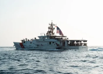U.S. Coast Guard fast response cutter USCGC Glen Harris sails through the Strait of Hormuz on August 22, 2022.