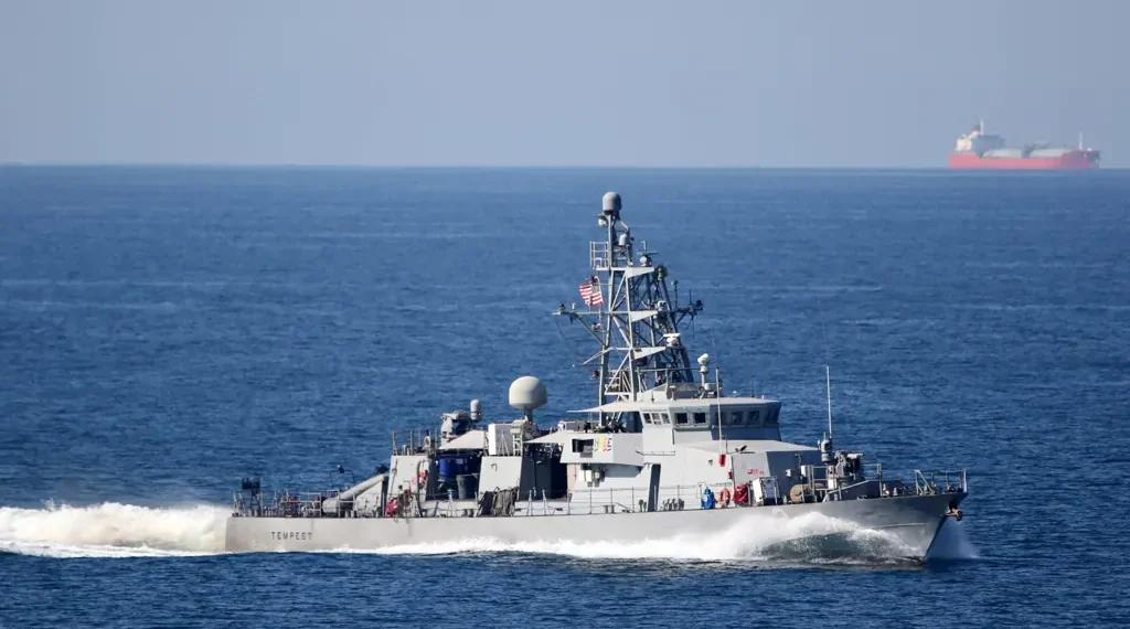 USS Tempest patrol ship transits the Strait of Hormuz during a U.S. Navy maritime security operation in December 2020.