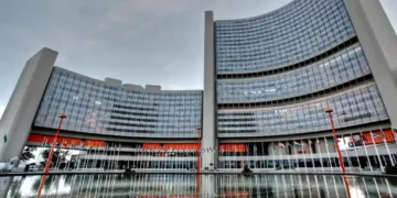 Vienna International Centre buildings A and B, headquarters of the International Atomic Energy Agency, photographed in Vienna in June 2010