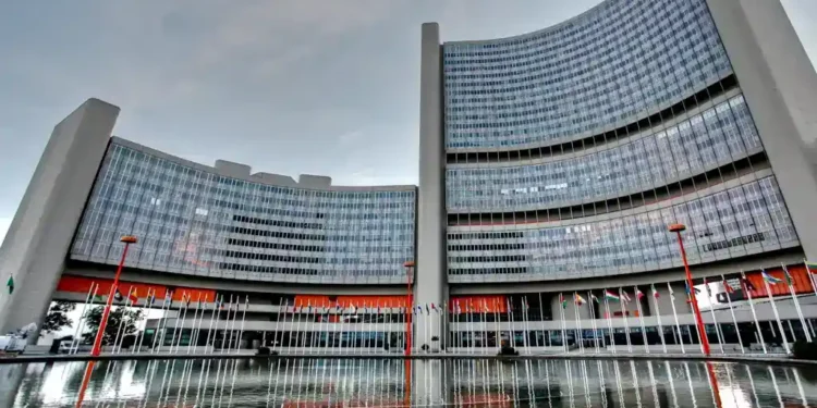 Vienna International Centre buildings A and B, headquarters of the International Atomic Energy Agency, photographed in Vienna in June 2010