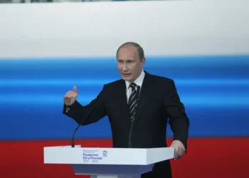 Vladimir Putin speaks during an interregional conference in Volgograd, Russia, on May 6, 2011, proposing creation of the All-Russia Popular Front.