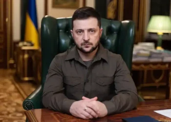 Ukraine’s president addresses the nation in Kyiv following the Bucha massacre during the Russo-Ukrainian War on April 3, 2022.