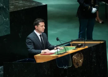 Ukrainian President Volodymyr Zelenskyy attends the 76th session of the United Nations General Assembly in New York on September 21, 2021.