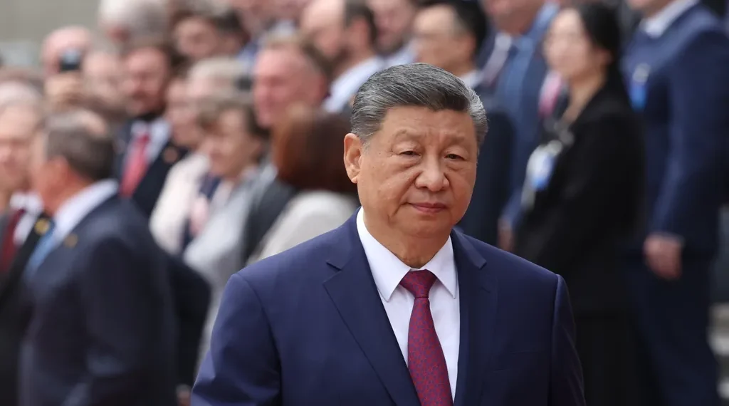 Xi Jinping speaks during talks with Vladimir Putin at the Great Hall of the People in Beijing, China, on May 20, 2026.