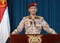 Yahya Saree, spokesman for Yemen’s armed forces, speaks in a 2026 image associated with statements on regional military developments.