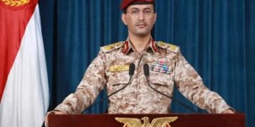 Yahya Saree, spokesman for Yemen’s armed forces, speaks in a 2026 image associated with statements on regional military developments.