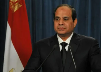 Egyptian President Abdel Fattah el-Sisi delivers a speech to the Egyptian people in a photograph dated February 16, 2015.