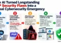 Five-step cybersecurity infographic explaining how AI-assisted research identified critical PHP vulnerabilities, how attackers could exploit vulnerable servers, the potential risk to websites, and the importance of security updates.