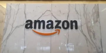 Amazon logo displayed in Sydney, Australia, photographed on April 25, 2023, showing the company’s branding at a Sydney location.