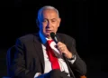 Benjamin Netanyahu attends a meeting with Russian-speaking residents in Netanya, Israel, on March 5, 2021.