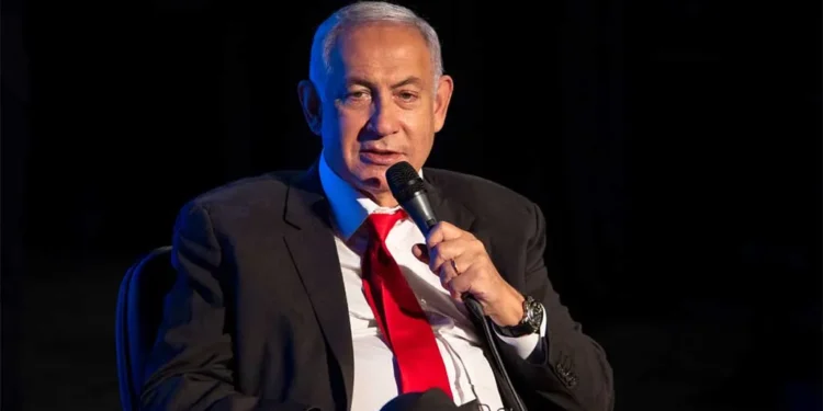 Benjamin Netanyahu attends a meeting with Russian-speaking residents in Netanya, Israel, on March 5, 2021.