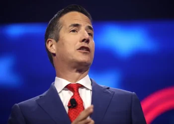 Bernie Moreno speaks with attendees at the 2023 Turning Point Action Conference in West Palm Beach, Florida, on July 16, 2023.