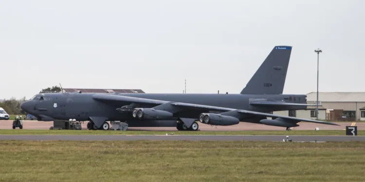 Boeing B-52H Stratofortress operated by the United States Air Force at RAF Fairford, Gloucestershire, photographed on October 29, 2019.
