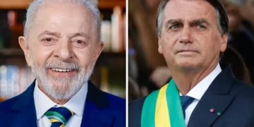 Composite image showing Brazilian President Luiz Inácio Lula da Silva on the left and former President Jair Bolsonaro on the right, using separate photographs from 2024 and 2022.