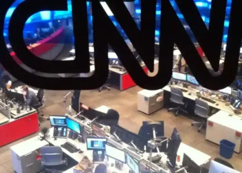 CNN Atlanta newsroom with workstations and television screens, photographed in Atlanta, Georgia, on June 23, 2012.