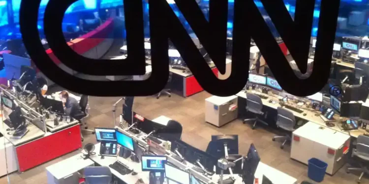 CNN Atlanta newsroom with workstations and television screens, photographed in Atlanta, Georgia, on June 23, 2012.