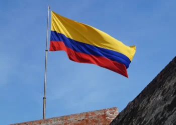 The Colombian national flag flies in Cartagena, Colombia, photographed by Niek van Son on November 14, 2016.