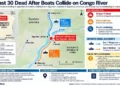 Map shows a reported boat collision near Ngombe-Lukolela on the Congo River in Équateur province, Democratic Republic of Congo.