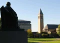 Arts Quad at Cornell University with McGraw Tower in the background, photographed on October 8, 2011.