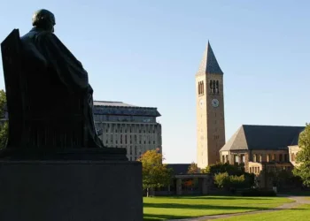 Arts Quad at Cornell University with McGraw Tower in the background, photographed on October 8, 2011.