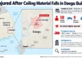 Map locates a ceiling collapse at a four-story commercial building in Gwaneum-dong, Daegu, South Korea, where 38 people were injured and 66 evacuated.
