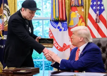 Donald Trump and Elon Musk during a press conference in the Oval Office on May 30, 2025.