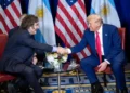 U.S. President Donald Trump meets with Argentine President Javier Milei at the Gaylord National Resort & Convention Center in Oxon Hill, Maryland, on February 22, 2025.