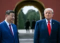 U.S. President Donald Trump tours the Hall of Prayer for Good Harvests with Chinese President Xi Jinping at the Temple of Heaven in Beijing on May 14, 2026.