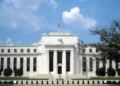 The Marriner S. Eccles Federal Reserve Board Building, headquarters of the U.S. Federal Reserve, stands at Constitution Avenue and 20th Street in Washington, D.C.