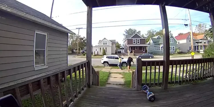 Doorbell-camera footage shows two people running during the October 9, 2026, shooting in Erie, Pennsylvania, as reported by YourErie.