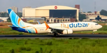 Flydubai Boeing 737-8KN aircraft A6-FGI photographed on November 1, 2021, at VGHS, the airport code for Hazrat Shahjalal International Airport.