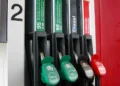 Fuel dispenser nozzles arranged at a filling station, photographed by Santeri Viinamäki on June 17, 2016.