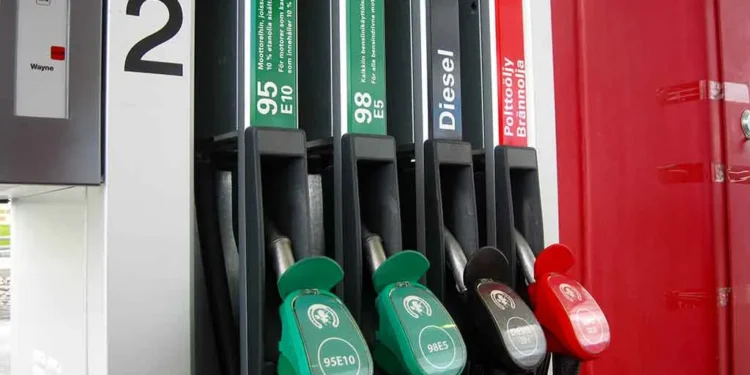 Fuel dispenser nozzles arranged at a filling station, photographed by Santeri Viinamäki on June 17, 2016.