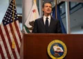 California Governor Gavin Newsom speaks at a podium on September 9, 2020, in an image published by the Governor’s Office.