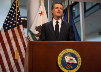 California Governor Gavin Newsom speaks at a podium on September 9, 2020, in an image published by the Governor’s Office.