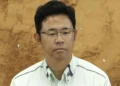 Genta Koja at the Ishikawa Multipurpose Dome in Uruma, Okinawa Prefecture, during the opening ceremony of a bullfighting event.