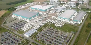 Aerial photograph of GlobalFoundries’ Fab 1 semiconductor fabrication facility in Dresden, Germany, taken on July 26, 2011.