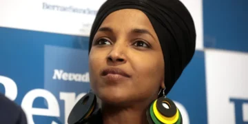 U.S. Representative Ilhan Omar speaks with Bernie Sanders supporters at a campaign canvass launch in Las Vegas, Nevada, on February 9, 2020.