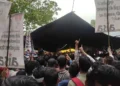 Students from across India protest an alleged 2026 NEET-UG examination paper leak at Jantar Mantar in New Delhi on July 20, 2026, ahead of a march to Parliament.