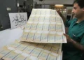 Iran’s state banknote printing facility photographed on August 9, 2008, showing equipment and operations inside the printing facility.