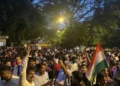People gather during a protest at Jantar Mantar in New Delhi, India, photographed on July 21, 2026.