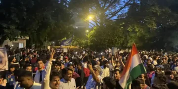 People gather during a protest at Jantar Mantar in New Delhi, India, photographed on July 21, 2026.