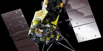 Concept rendering of Japan’s MMX spacecraft, designed to explore the Martian moons Phobos and Deimos, based on a 2019 illustration by JAXA.