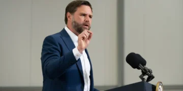 U.S. Vice President JD Vance delivers remarks to Airmen at RAF Fairford in England on August 13, 2025.