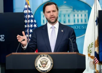 U.S. Vice President JD Vance takes over the White House press briefing on May 20, 2026, during an appearance in the White House briefing room.