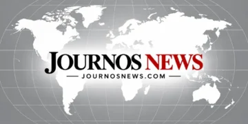 Journos News logo centered over a white world map on a gray background, with the website address JOURNOSNEWS.COM beneath the logo.